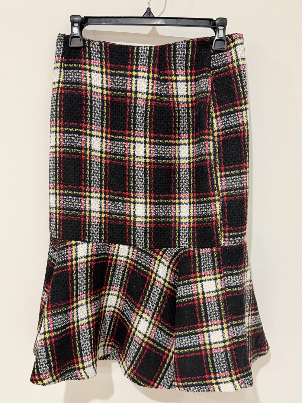Knit Plaid Mermaid Flared Midi Skirt - Black/White/Red
